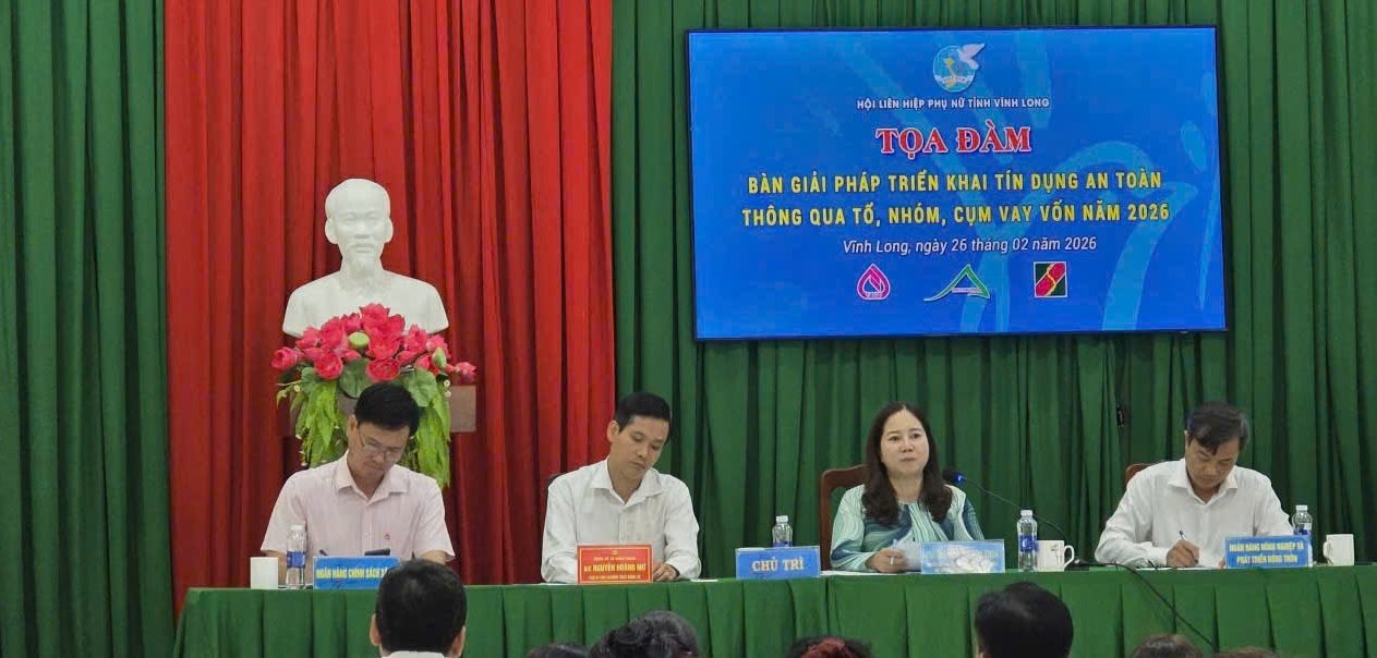 Quỹ phụ nữ phát triển kinh tế tỉnh Vĩnh Long Tọa đàm bàn giải pháp triển khai tín dụng an toàn thông qua tổ, nhóm, cụm vay vốn trong hệ thống Hội năm 2026 tại khu vực các xã Châu Hưng, Lộc Thuận, Phú Thuận 